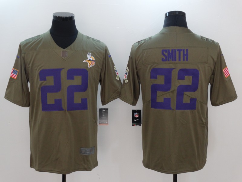 Men Minnesota Vikings #22 Smith Nike Olive Salute To Service Limited NFL Jerseys
